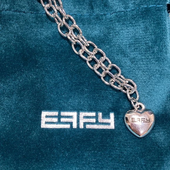 ❤️ NWOT - EFFY Engraved Heart Silvertone Open Chain Link Charm Bracelet - Picture 12 of 12